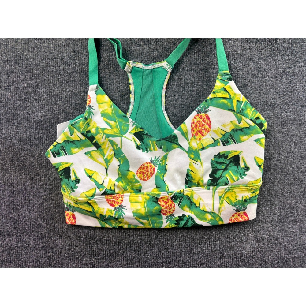 Wildfox Sweat Sports Bra Womens M Green Pineapple Banana Leaf Tropical Racerback